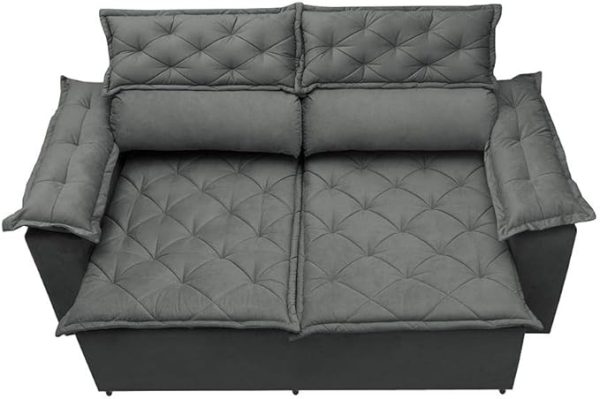 Sofá Retrátil e Reclinável Cama Inbox Compact 1,50m Tecido Suede Velusoft Cinza
