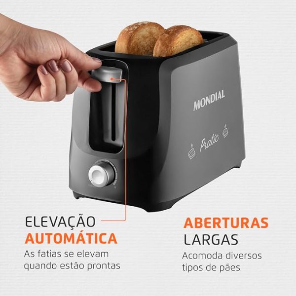Tostador de Pães Pratic, Mondial, Preto/Prata, 700W, 110V